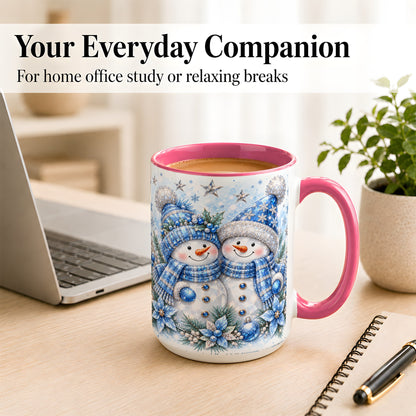 #pl[15oz|Pink] Blue Gem Snowmen Coffee Mug, Christmas Snowman Mug, Ceramic Cup