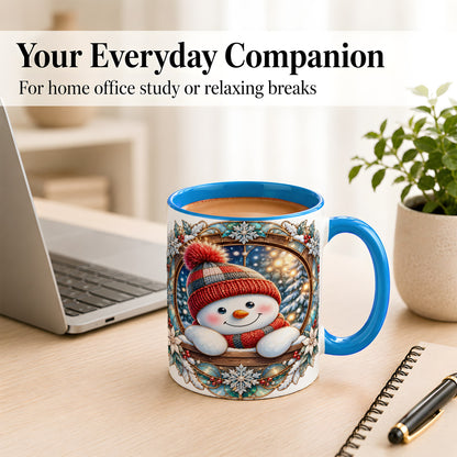#pl[11oz|Blue] Winter Snowman Coffee Mug, Art Nouveau Snowman Mug, Ceramic Cup