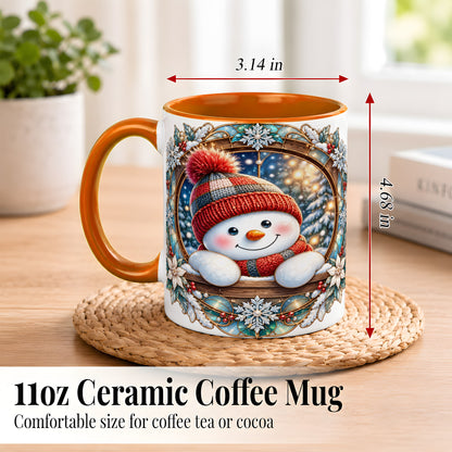#pl[11oz|Orange] Winter Snowman Coffee Mug, Art Nouveau Snowman Mug, Ceramic Cup