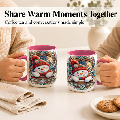 #pl[15oz|Pink] Winter Snowman Coffee Mug, Art Nouveau Snowman Mug, Ceramic Cup