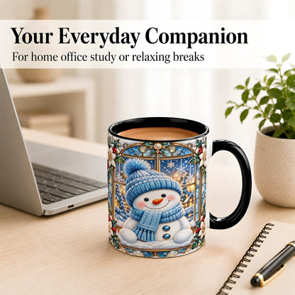 #pl[11oz|Black] Blue Snowman Coffee Mug, Winter Holiday Mug, Ceramic Cup