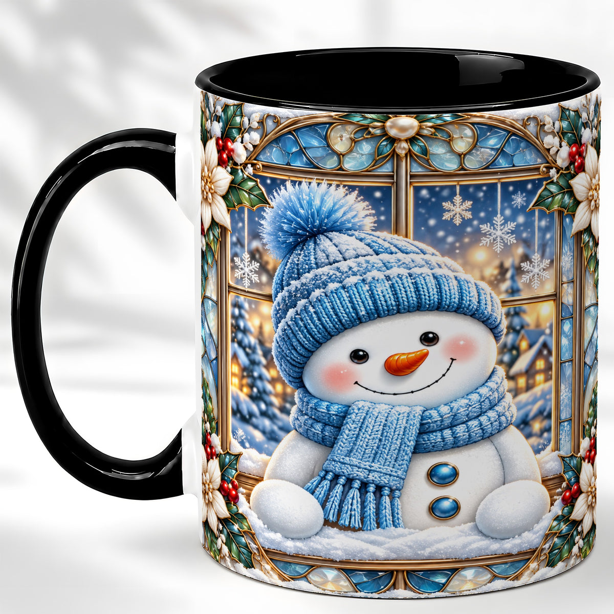#pl[11oz|Black] Blue Snowman Coffee Mug, Winter Holiday Mug, Ceramic Cup