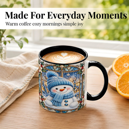 #pl[11oz|Black] Blue Snowman Coffee Mug, Winter Holiday Mug, Ceramic Cup