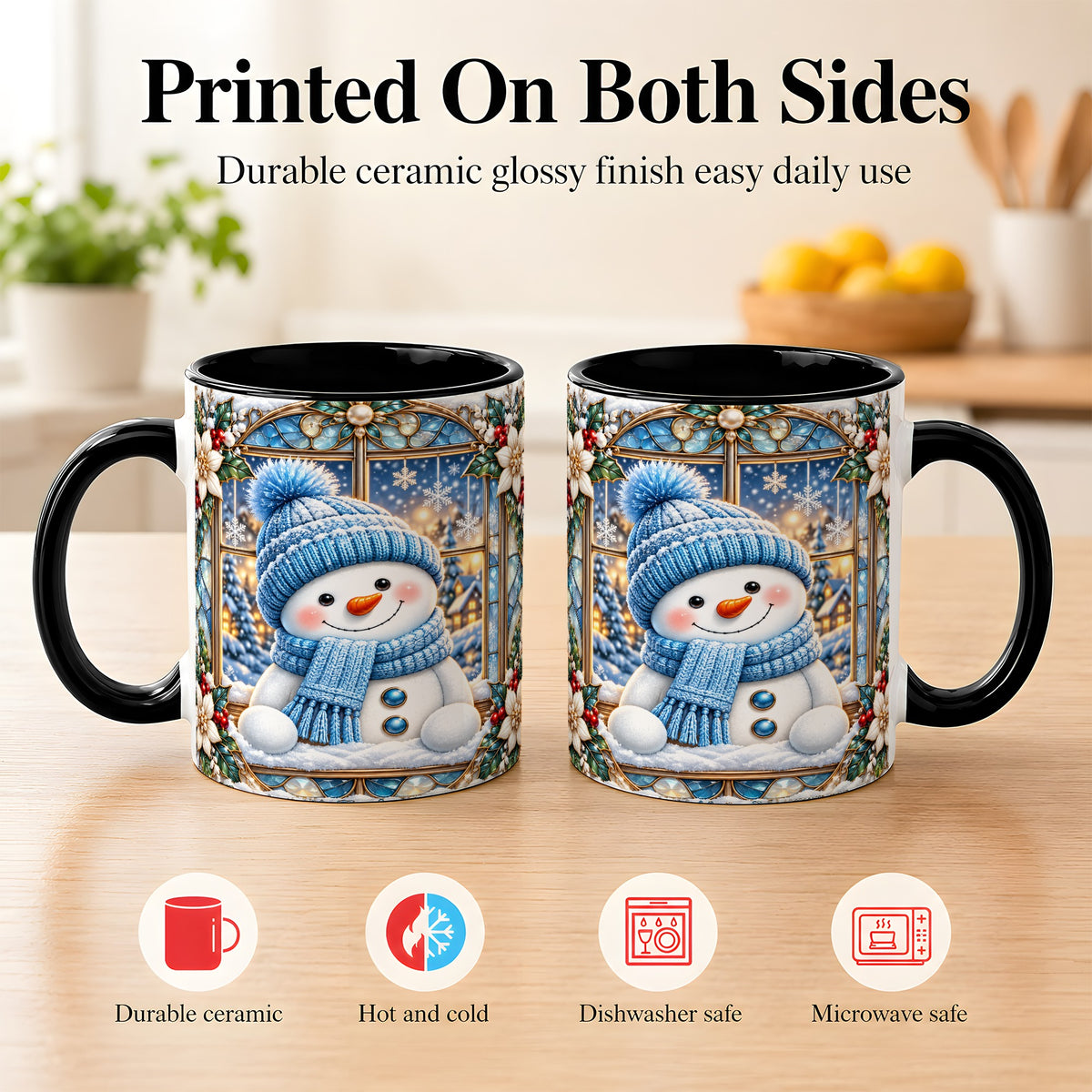 #pl[11oz|Black] Blue Snowman Coffee Mug, Winter Holiday Mug, Ceramic Cup