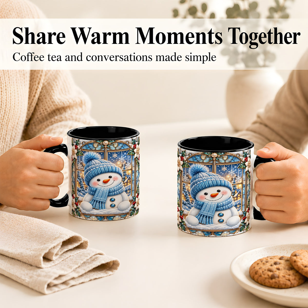 #pl[11oz|Black] Blue Snowman Coffee Mug, Winter Holiday Mug, Ceramic Cup