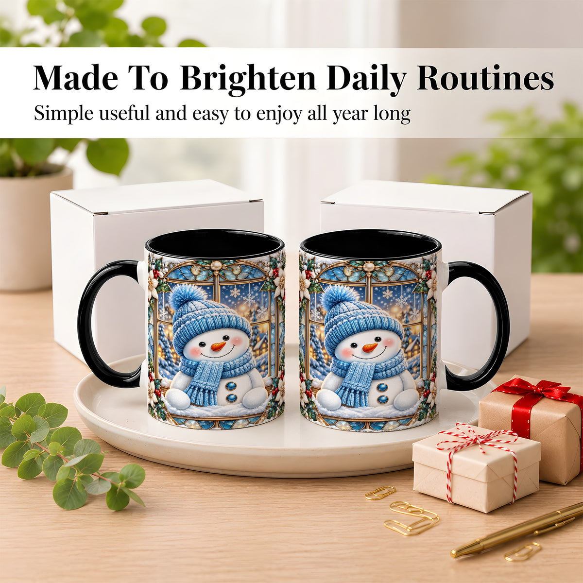 #pl[11oz|Black] Blue Snowman Coffee Mug, Winter Holiday Mug, Ceramic Cup