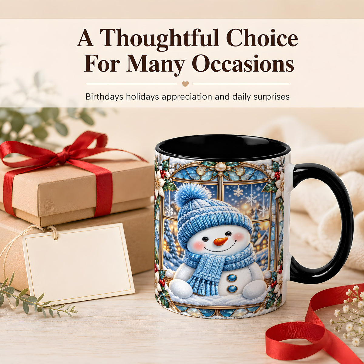 #pl[11oz|Black] Blue Snowman Coffee Mug, Winter Holiday Mug, Ceramic Cup
