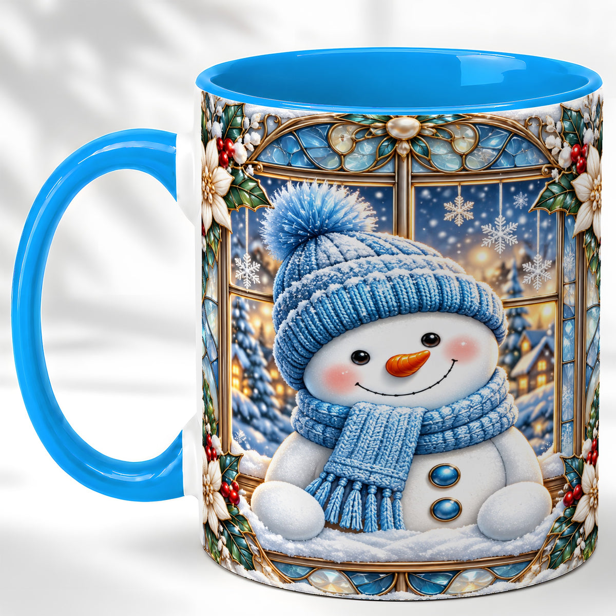 #pl[11oz|Blue] Blue Snowman Coffee Mug, Winter Holiday Mug, Ceramic Cup