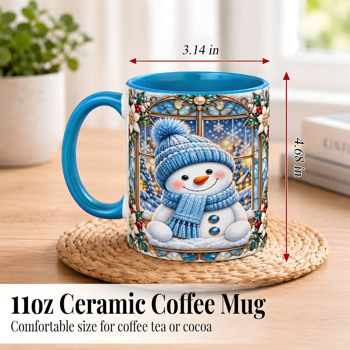 #pl[11oz|Blue] Blue Snowman Coffee Mug, Winter Holiday Mug, Ceramic Cup