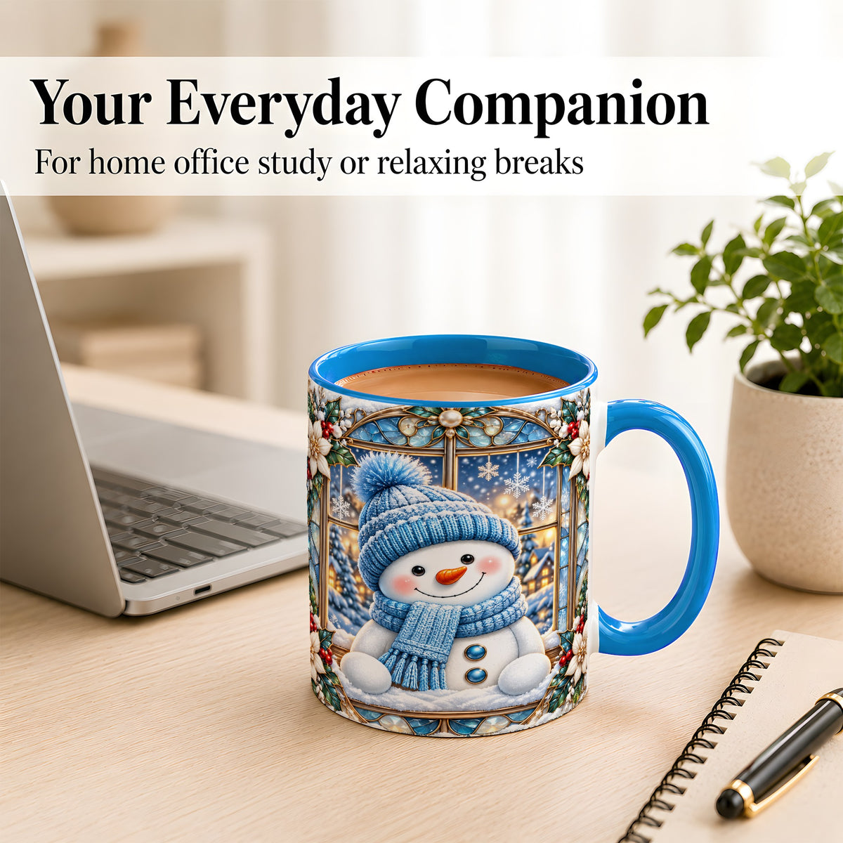 #pl[11oz|Blue] Blue Snowman Coffee Mug, Winter Holiday Mug, Ceramic Cup