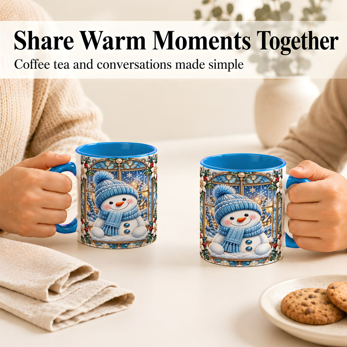 #pl[11oz|Blue] Blue Snowman Coffee Mug, Winter Holiday Mug, Ceramic Cup