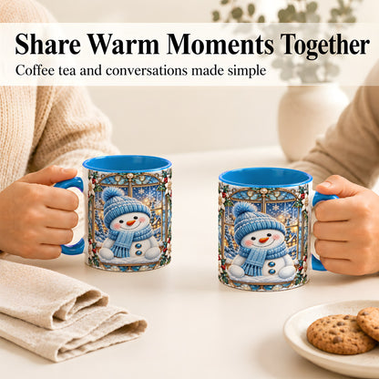 #pl[11oz|Blue] Blue Snowman Coffee Mug, Winter Holiday Mug, Ceramic Cup