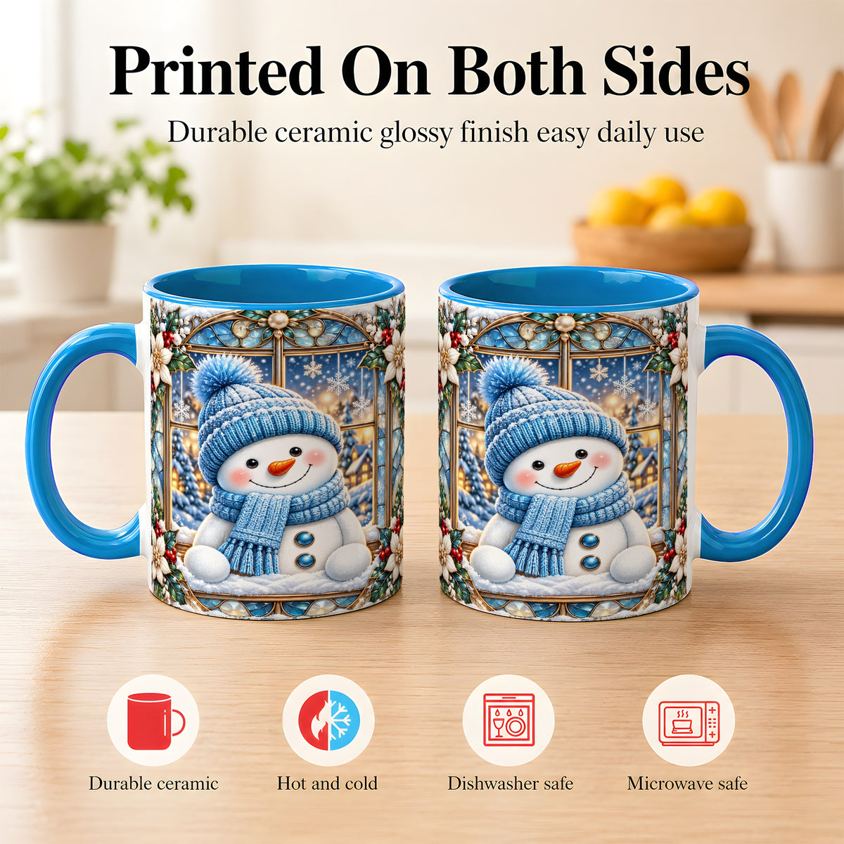 #pl[11oz|Blue] Blue Snowman Coffee Mug, Winter Holiday Mug, Ceramic Cup