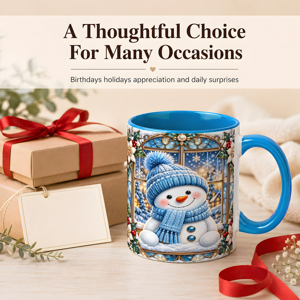 #pl[11oz|Blue] Blue Snowman Coffee Mug, Winter Holiday Mug, Ceramic Cup