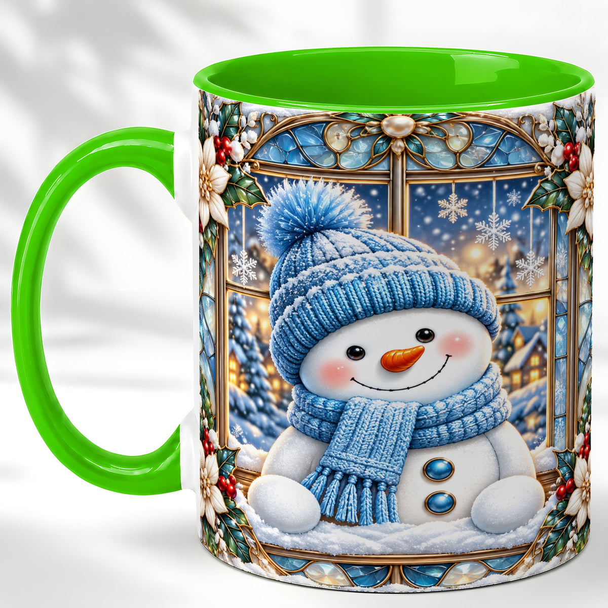 #pl[11oz|Green] Blue Snowman Coffee Mug, Winter Holiday Mug, Ceramic Cup