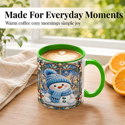 #pl[11oz|Green] Blue Snowman Coffee Mug, Winter Holiday Mug, Ceramic Cup
