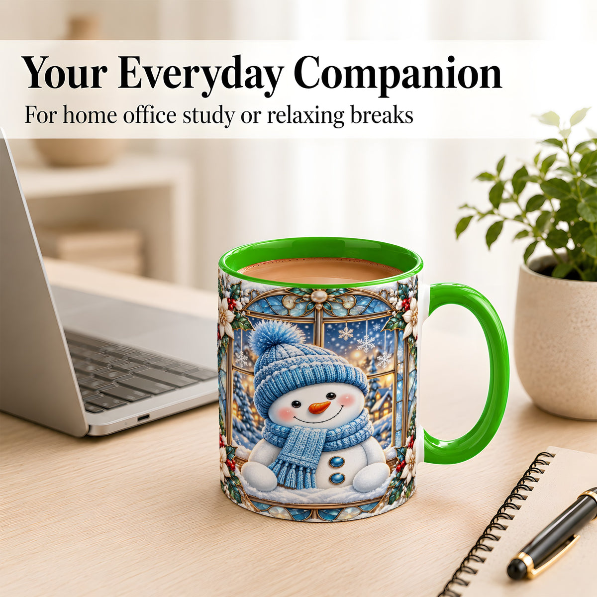 #pl[11oz|Green] Blue Snowman Coffee Mug, Winter Holiday Mug, Ceramic Cup