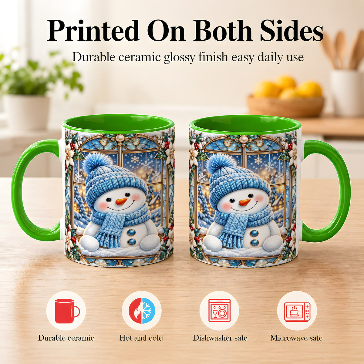 #pl[11oz|Green] Blue Snowman Coffee Mug, Winter Holiday Mug, Ceramic Cup