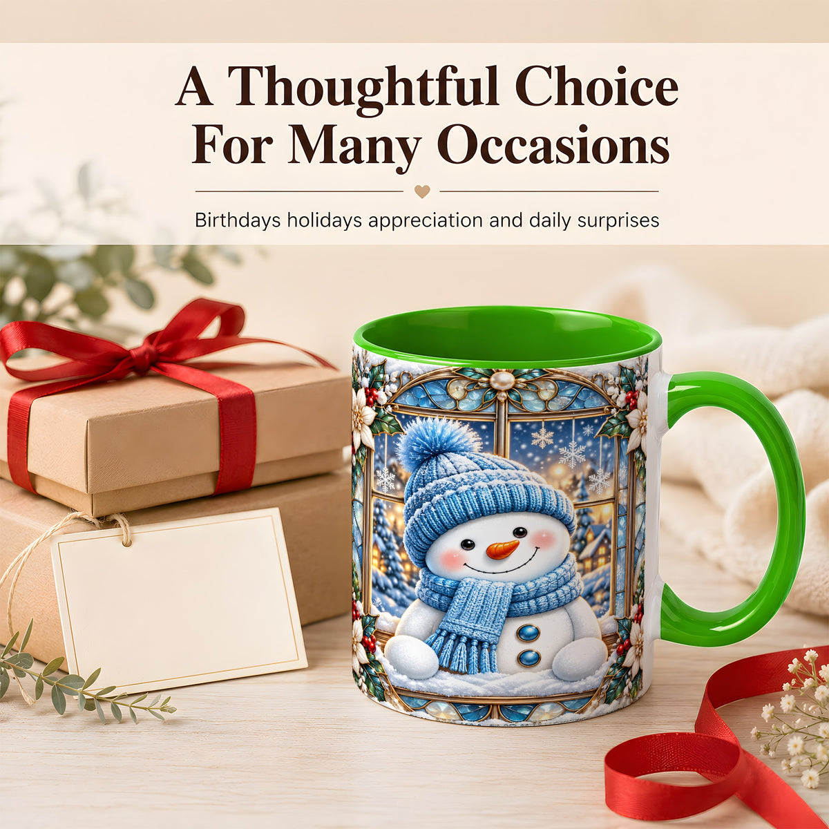 #pl[11oz|Green] Blue Snowman Coffee Mug, Winter Holiday Mug, Ceramic Cup