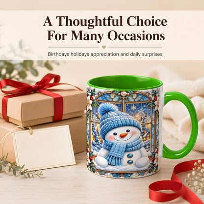 #pl[11oz|Green] Blue Snowman Coffee Mug, Winter Holiday Mug, Ceramic Cup