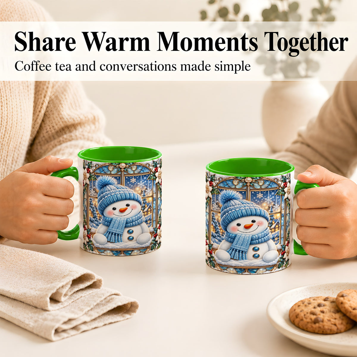 #pl[11oz|Green] Blue Snowman Coffee Mug, Winter Holiday Mug, Ceramic Cup