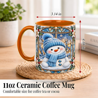 #pl[11oz|Orange] Blue Snowman Coffee Mug, Winter Holiday Mug, Ceramic Cup