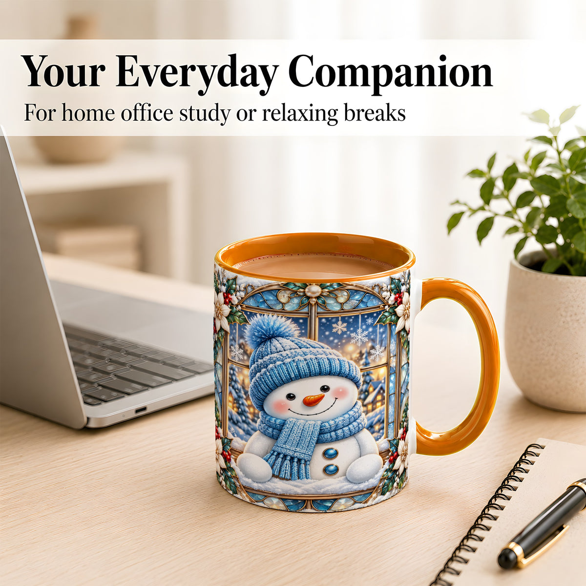#pl[11oz|Orange] Blue Snowman Coffee Mug, Winter Holiday Mug, Ceramic Cup