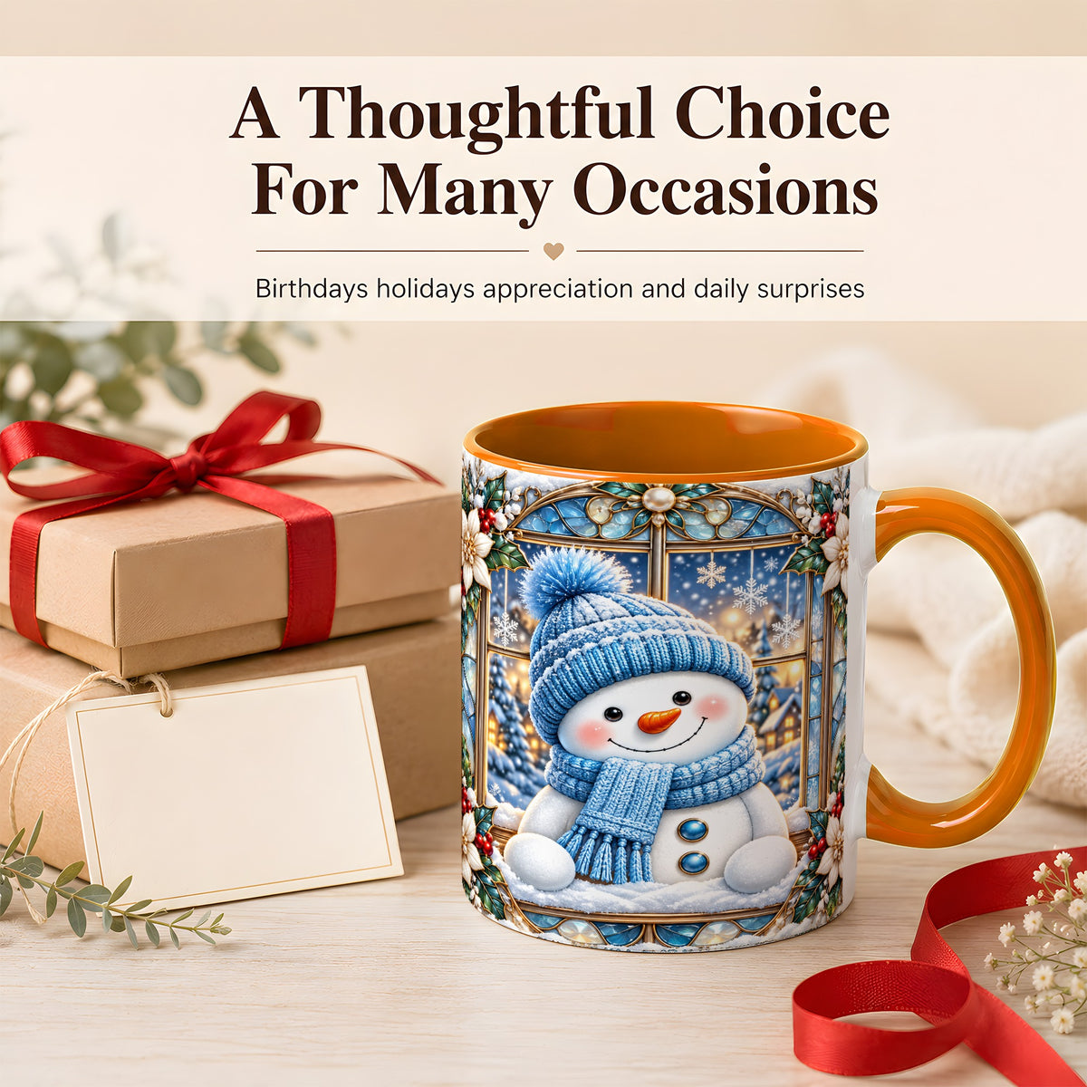 #pl[11oz|Orange] Blue Snowman Coffee Mug, Winter Holiday Mug, Ceramic Cup