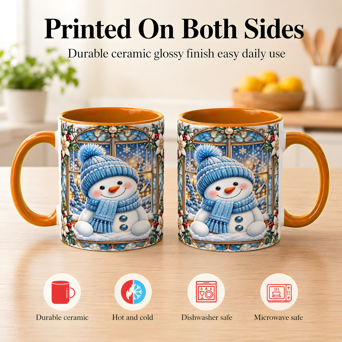 #pl[11oz|Orange] Blue Snowman Coffee Mug, Winter Holiday Mug, Ceramic Cup