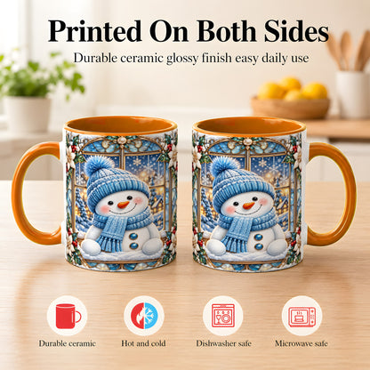 #pl[11oz|Orange] Blue Snowman Coffee Mug, Winter Holiday Mug, Ceramic Cup