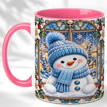 #pl[11oz|Pink] Blue Snowman Coffee Mug, Winter Holiday Mug, Ceramic Cup