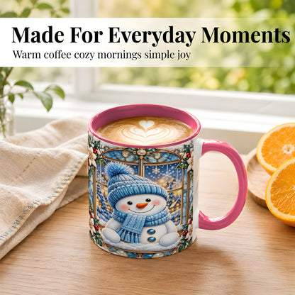 #pl[11oz|Pink] Blue Snowman Coffee Mug, Winter Holiday Mug, Ceramic Cup