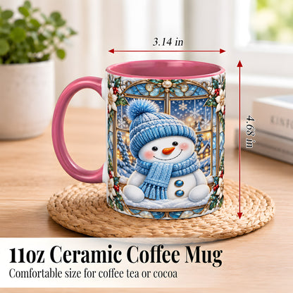 #pl[11oz|Pink] Blue Snowman Coffee Mug, Winter Holiday Mug, Ceramic Cup