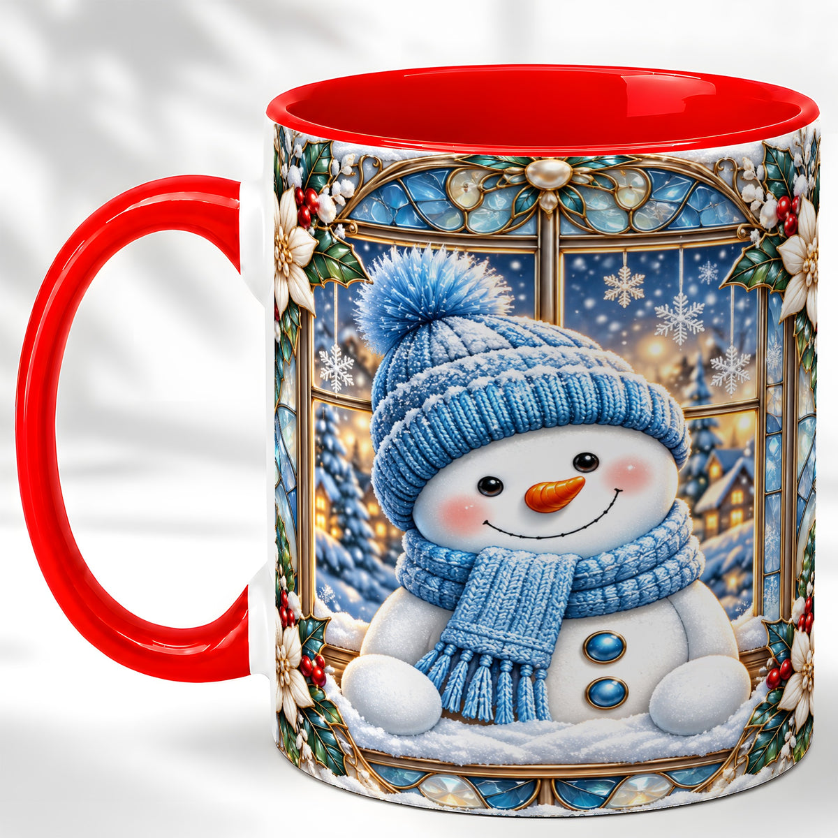 Blue Snowman Coffee Mug, Winter Holiday Mug, Ceramic Cup