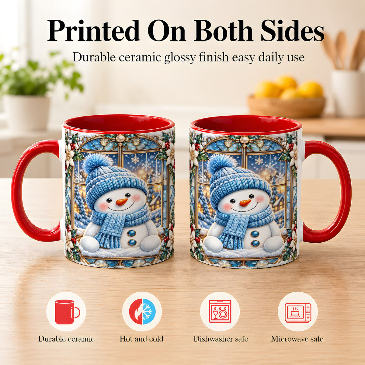 #pl[11oz|Red] Blue Snowman Coffee Mug, Winter Holiday Mug, Ceramic Cup