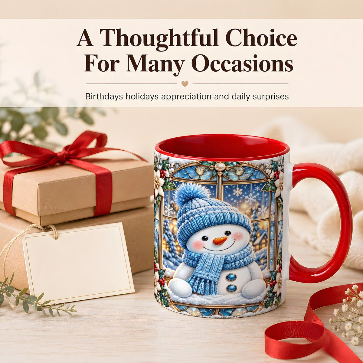 #pl[11oz|Red] Blue Snowman Coffee Mug, Winter Holiday Mug, Ceramic Cup