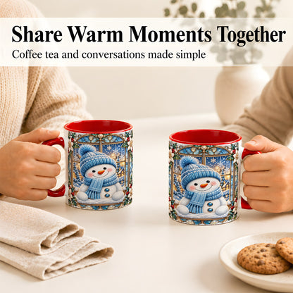 #pl[11oz|Red] Blue Snowman Coffee Mug, Winter Holiday Mug, Ceramic Cup