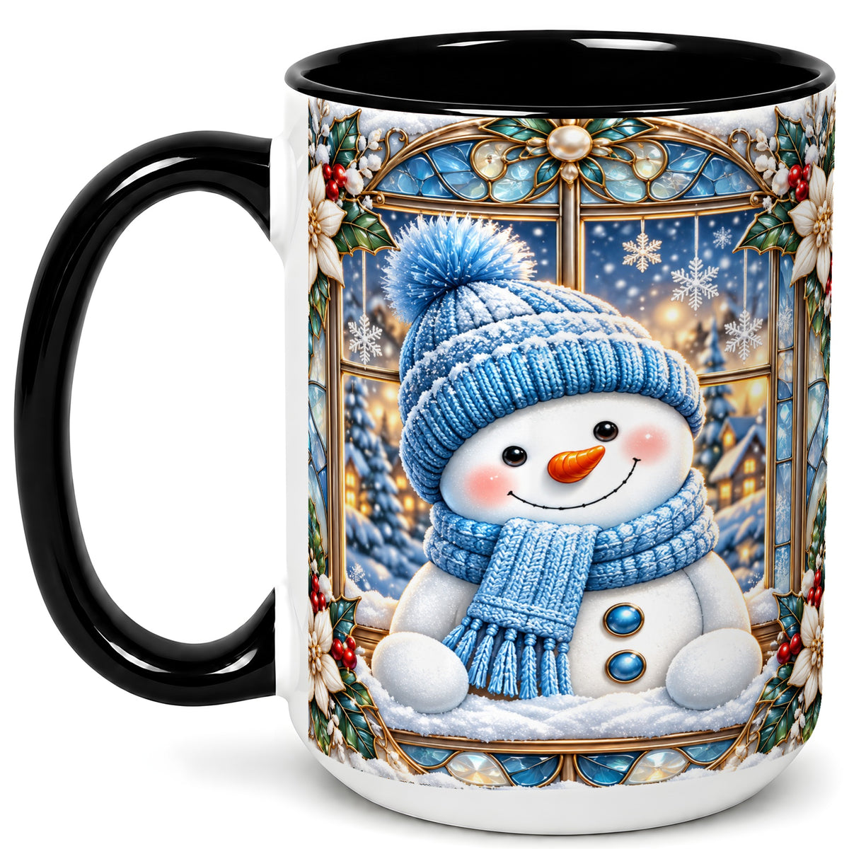 #pl[15oz|Black] Blue Snowman Coffee Mug, Winter Holiday Mug, Ceramic Cup