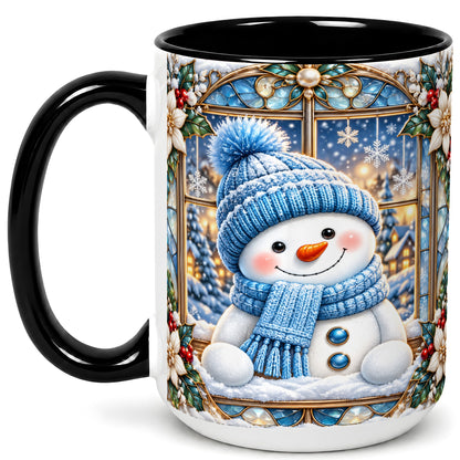 #pl[15oz|Black] Blue Snowman Coffee Mug, Winter Holiday Mug, Ceramic Cup