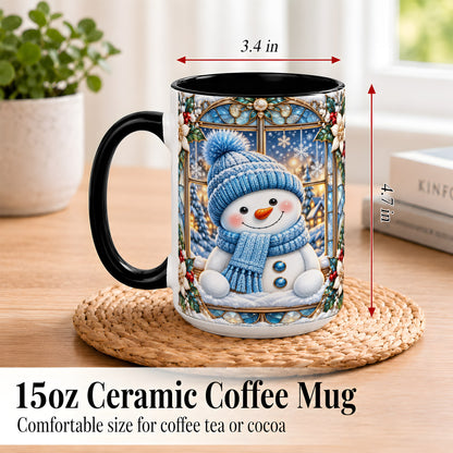 #pl[15oz|Black] Blue Snowman Coffee Mug, Winter Holiday Mug, Ceramic Cup