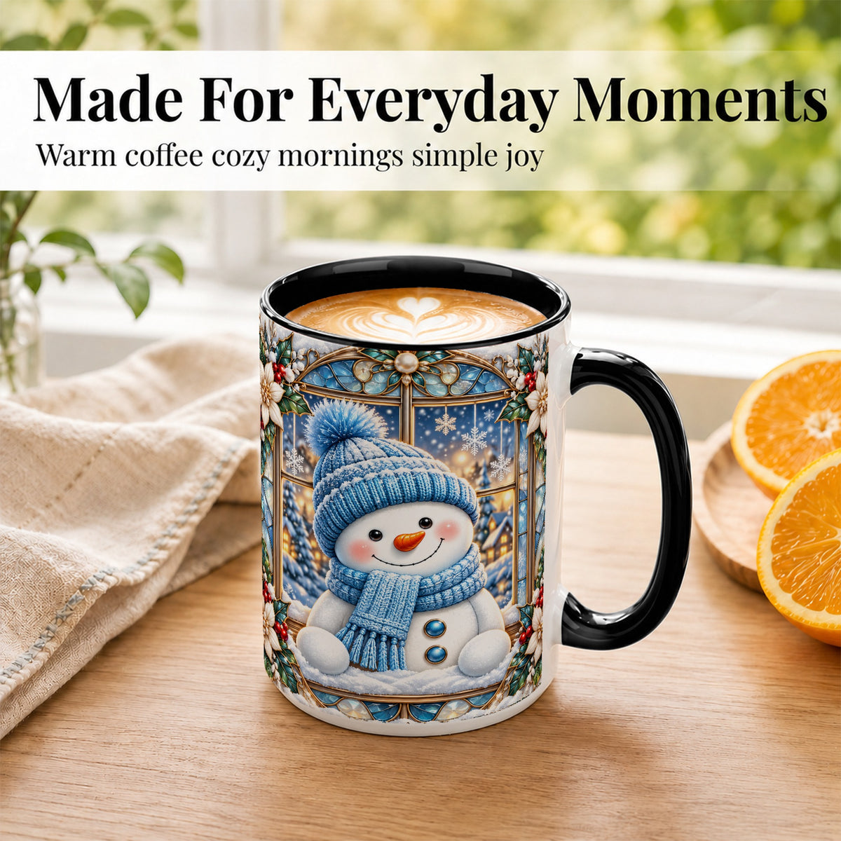 #pl[15oz|Black] Blue Snowman Coffee Mug, Winter Holiday Mug, Ceramic Cup