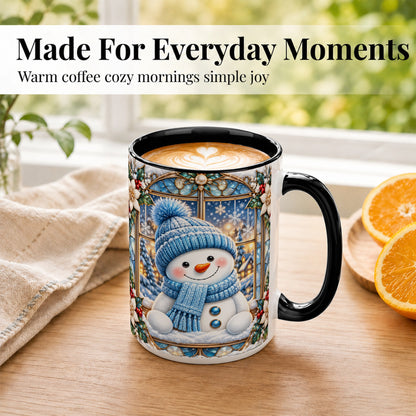 #pl[15oz|Black] Blue Snowman Coffee Mug, Winter Holiday Mug, Ceramic Cup