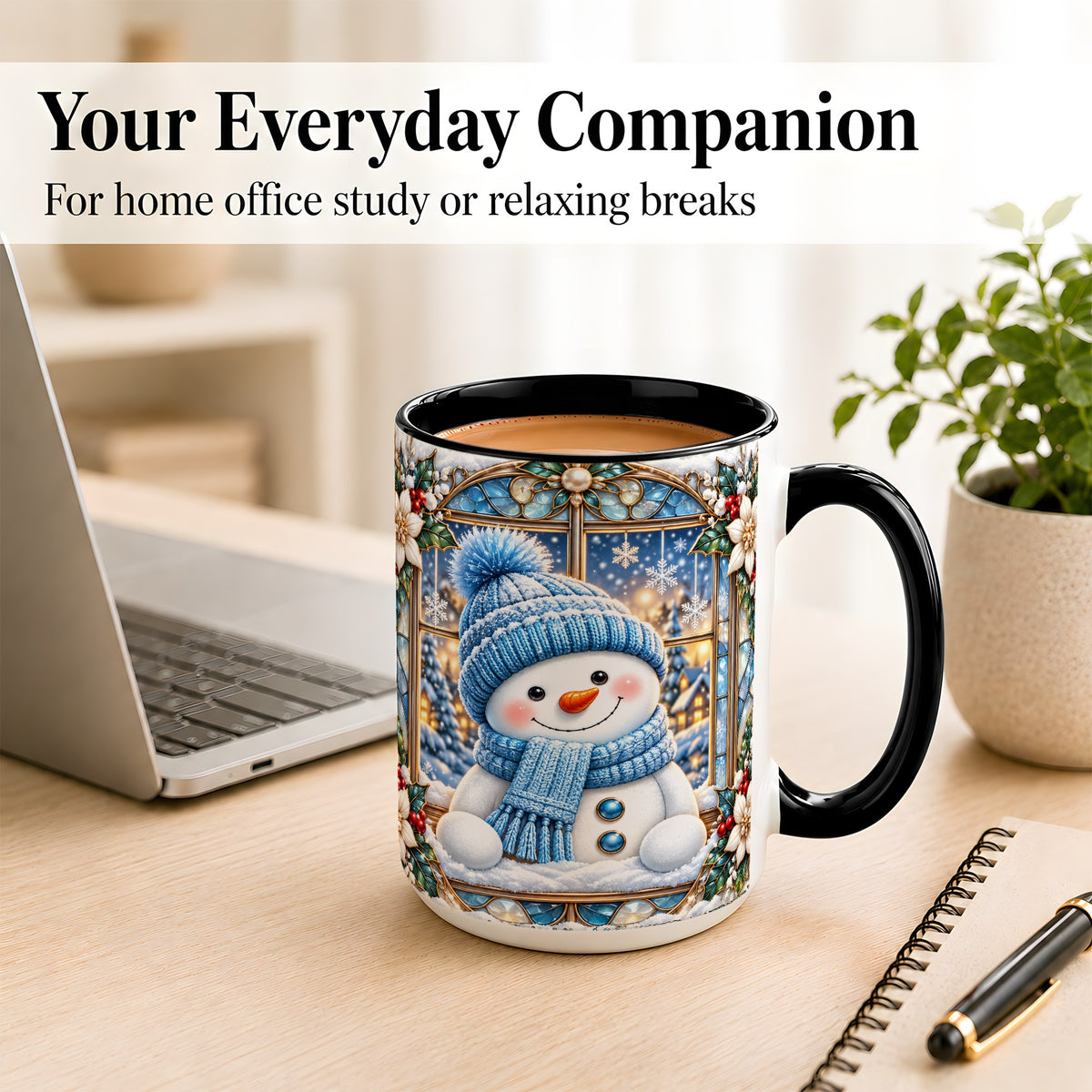 #pl[15oz|Black] Blue Snowman Coffee Mug, Winter Holiday Mug, Ceramic Cup