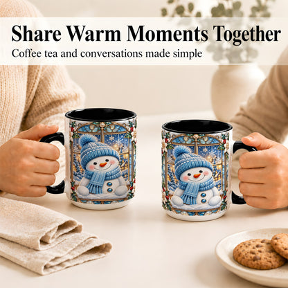 #pl[15oz|Black] Blue Snowman Coffee Mug, Winter Holiday Mug, Ceramic Cup
