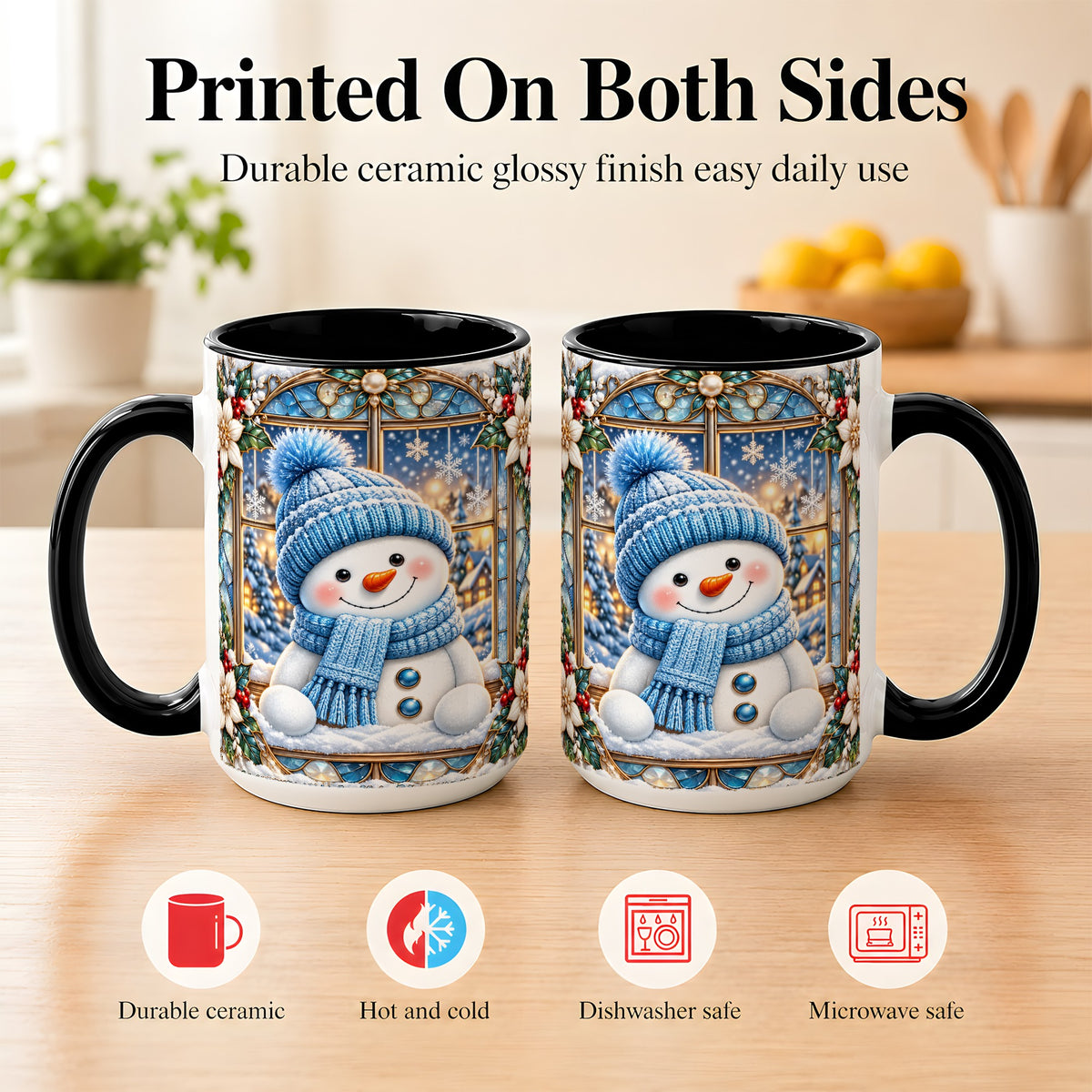 #pl[15oz|Black] Blue Snowman Coffee Mug, Winter Holiday Mug, Ceramic Cup