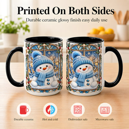 #pl[15oz|Black] Blue Snowman Coffee Mug, Winter Holiday Mug, Ceramic Cup