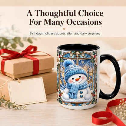 #pl[15oz|Black] Blue Snowman Coffee Mug, Winter Holiday Mug, Ceramic Cup