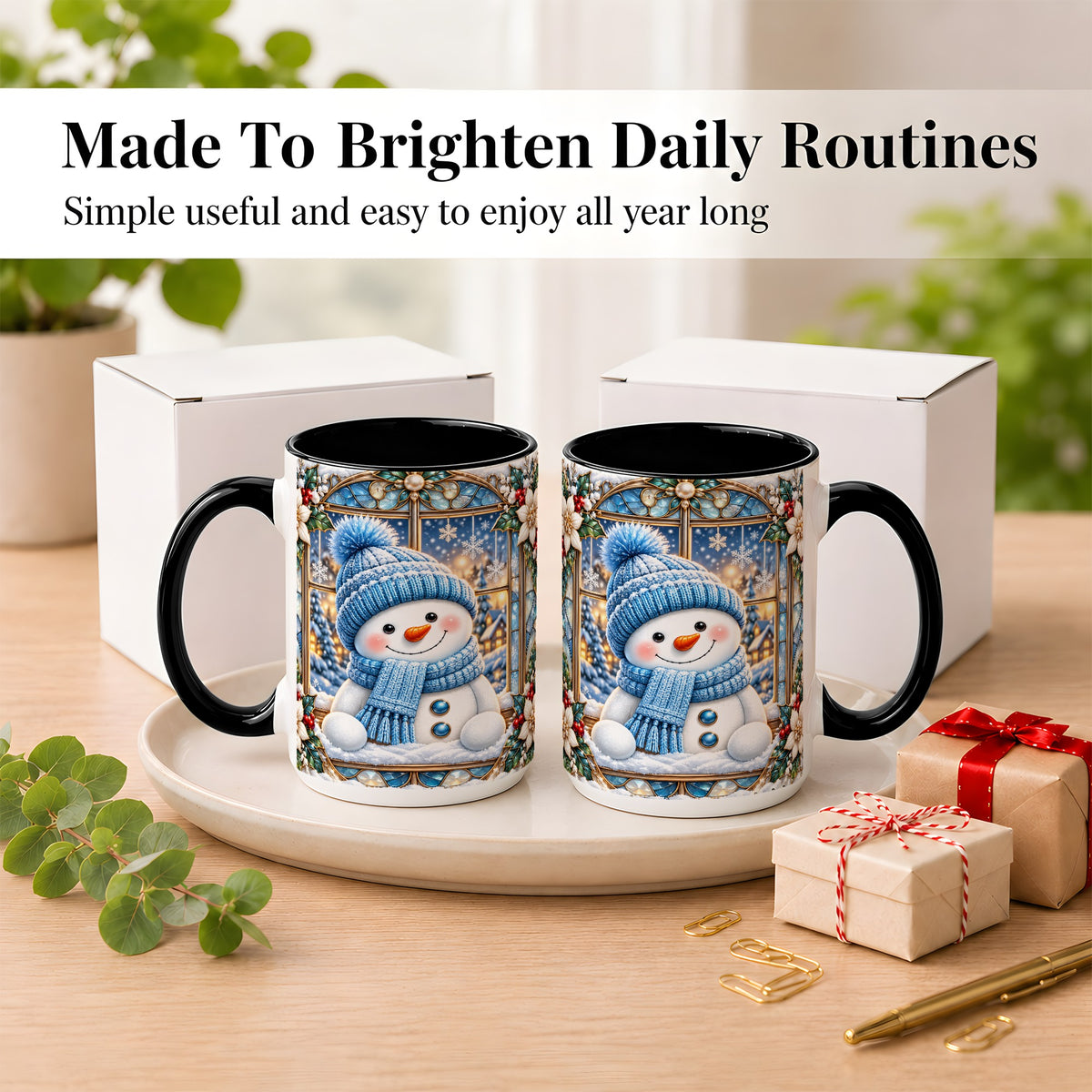 #pl[15oz|Black] Blue Snowman Coffee Mug, Winter Holiday Mug, Ceramic Cup