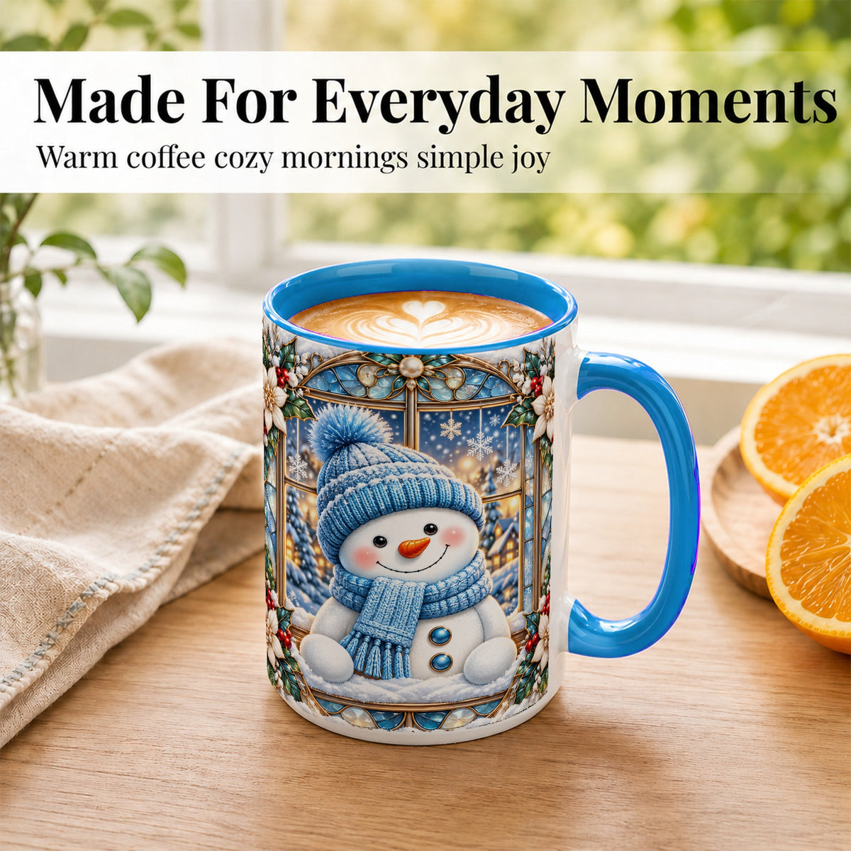 #pl[15oz|Blue] Blue Snowman Coffee Mug, Winter Holiday Mug, Ceramic Cup