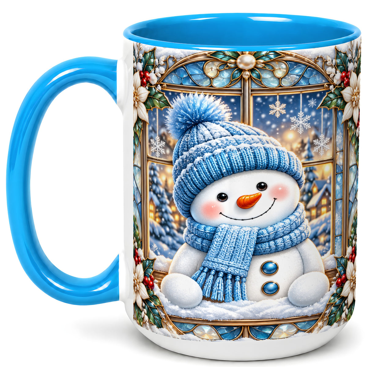 #pl[15oz|Blue] Blue Snowman Coffee Mug, Winter Holiday Mug, Ceramic Cup